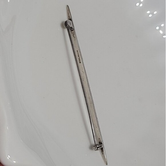 Vintage Slim Sterling Silver Pointer Blue White Crystal Bar Brooch - Picture 7 of 9